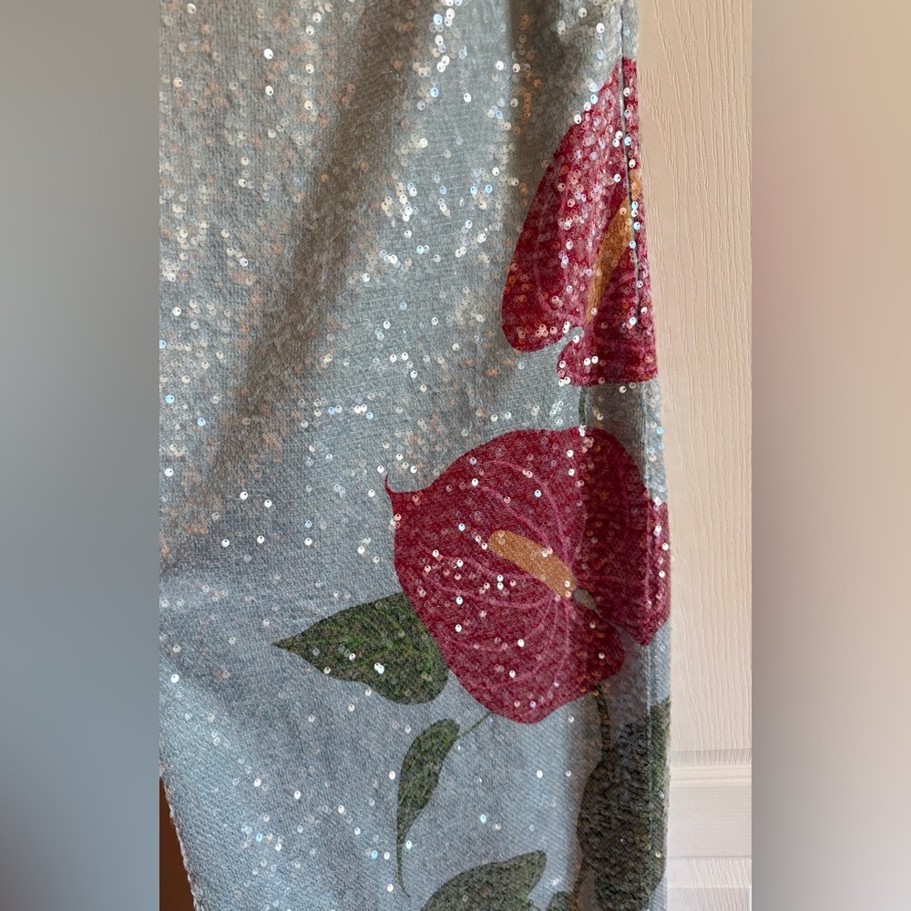 NWT Anthropologie Farm Rio Blue Anthurium Sequin Dress đș SOLD OUT Retail: $360 - Picture 6 of 11